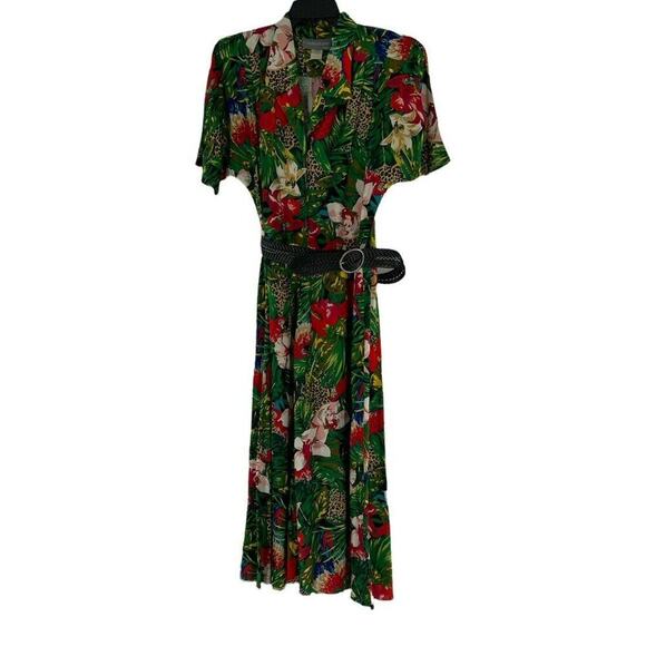 Vintage Carol Anderson Maxi Dress Women's Size 12 Belted Colorful Tropical Print - Picture 4 of 11